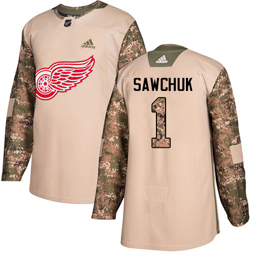 Adidas Red Wings #1 Terry Sawchuk Camo Authentic Veterans Day Stitched NHL Jersey - Click Image to Close